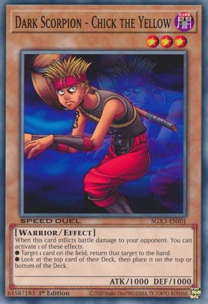 Dark Scorpion - Chick the Yellow (SGX3-ENI01) - Speed Duel GX: Duelists of Shadows 1st Edition Speed Duel GX: Duelists of Shadows Yugioh Single  Squirtle Squad Card Shop.