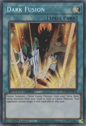 Dark Fusion (Secret Rare) (SGX3-ENA13) - Speed Duel GX: Duelists of Shadows 1st Edition Speed Duel GX: Duelists of Shadows Yugioh Single  Squirtle Squad Card Shop.