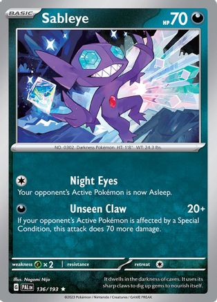 Sableye 136  - Holofoil SV02 Paldea Evolved - Rare SV02: Paldea Evolved Pokemon Single  Squirtle Squad Card Shop.
