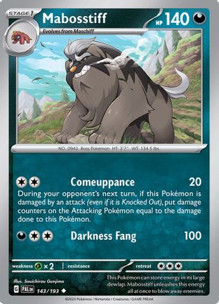 Mabosstiff 143  - Reverse Holofoil SV02 Paldea Evolved - Uncommon SV02: Paldea Evolved Pokemon Single  Squirtle Squad Card Shop.