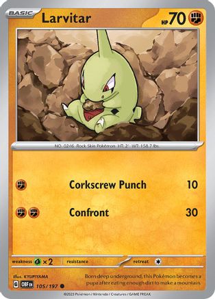 Larvitar 105  - Reverse Holofoil SV03 Obsidian Flames - Common SV03: Obsidian Flames Pokemon Single  Squirtle Squad Card Shop.