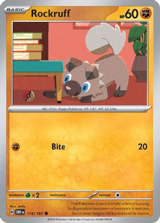 Rockruff 116  - Reverse Holofoil SV03 Obsidian Flames - Common SV03: Obsidian Flames Pokemon Single  Squirtle Squad Card Shop.