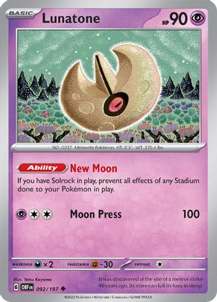 Lunatone 092  - Reverse Holofoil SV03 Obsidian Flames - Uncommon SV03: Obsidian Flames Pokemon Single  Squirtle Squad Card Shop.