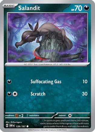 Salandit 139  - Reverse Holofoil SV03 Obsidian Flames - Common SV03: Obsidian Flames Pokemon Single  Squirtle Squad Card Shop.