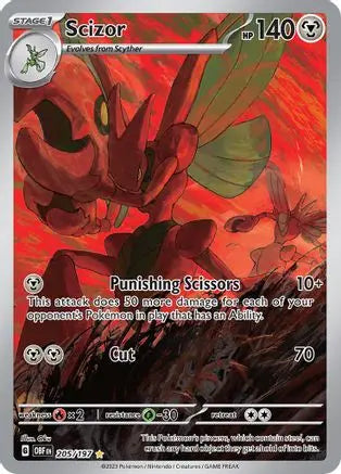 Scizor 205/197  - Holofoil SV03 Obsidian Flames - Illustration Rare SV03: Obsidian Flames Pokemon Single  Squirtle Squad Card Shop.