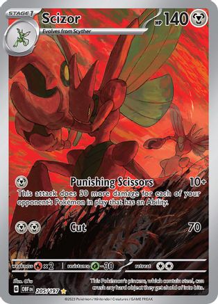 Scizor 205/197  - Holofoil SV03 Obsidian Flames - Illustration Rare SV03: Obsidian Flames Pokemon Single  Squirtle Squad Card Shop.