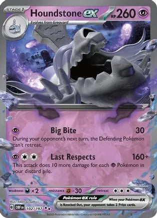 Houndstone ex 102  - Holofoil SV03 Obsidian Flames - Double Rare SV03: Obsidian Flames Pokemon Single  Squirtle Squad Card Shop.