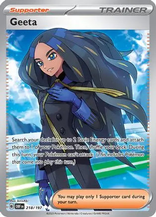 Geeta 218/197  - Holofoil SV03 Obsidian Flames - Ultra Rare SV03: Obsidian Flames Pokemon Single  Squirtle Squad Card Shop.