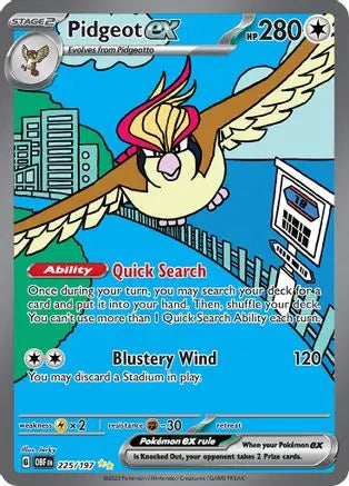 Pidgeot ex 225/197  - Holofoil SV03 Obsidian Flames - Special Illustration Rare SV03: Obsidian Flames Pokemon Single  Squirtle Squad Card Shop.
