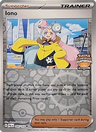 Iono - 185/193 (Regional Championships)/193  - Reverse Holofoil League & Championship Cards - Uncommon League & Championship Cards Pokemon Single  Squirtle Squad Card Shop.