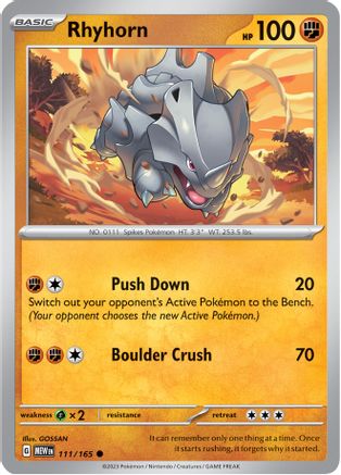 Rhyhorn 111  - Reverse Holofoil SV Scarlet & Violet 151 - Common SV: Scarlet & Violet 151 Pokemon Single  Squirtle Squad Card Shop.