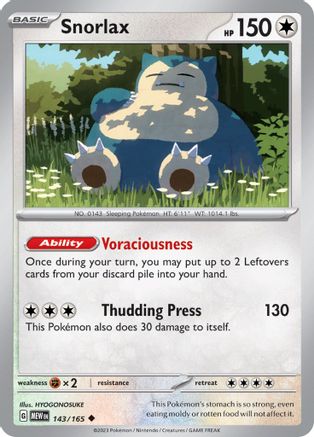 Snorlax 143  - Reverse Holofoil SV Scarlet & Violet 151 - Uncommon SV: Scarlet & Violet 151 Pokemon Single  Squirtle Squad Card Shop.
