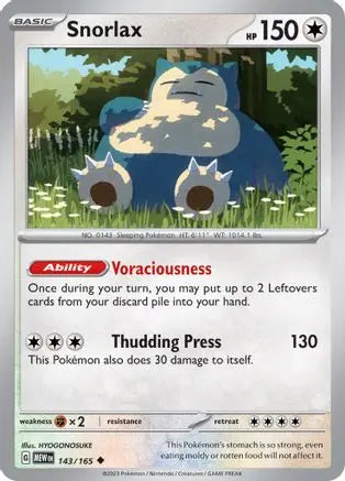 Snorlax 143  - Reverse Holofoil SV Scarlet & Violet 151 - Uncommon SV: Scarlet & Violet 151 Pokemon Single  Squirtle Squad Card Shop.
