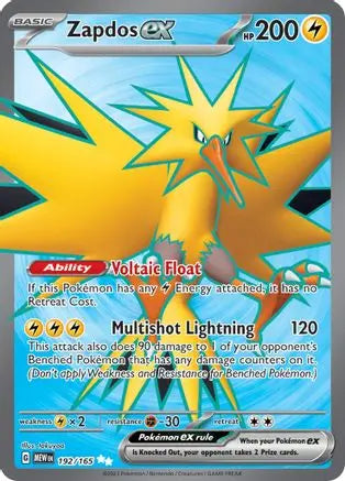Zapdos ex 192/165  - Holofoil SV Scarlet & Violet 151 - Ultra Rare SV: Scarlet & Violet 151 Pokemon Single  Squirtle Squad Card Shop.