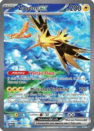 Zapdos ex 202/165  - Holofoil SV Scarlet & Violet 151 - Special Illustration Rare SV: Scarlet & Violet 151 Pokemon Single  Squirtle Squad Card Shop.