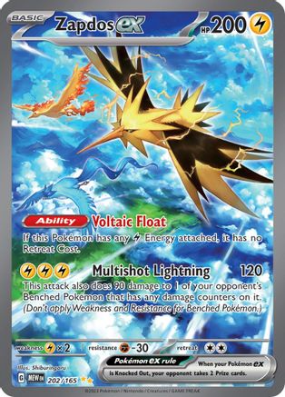 Zapdos ex 202/165  - Holofoil SV Scarlet & Violet 151 - Special Illustration Rare SV: Scarlet & Violet 151 Pokemon Single  Squirtle Squad Card Shop.