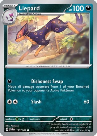 Liepard 115  - Reverse Holofoil SV04 Paradox Rift - Common SV04: Paradox Rift Pokemon Single  Squirtle Squad Card Shop.