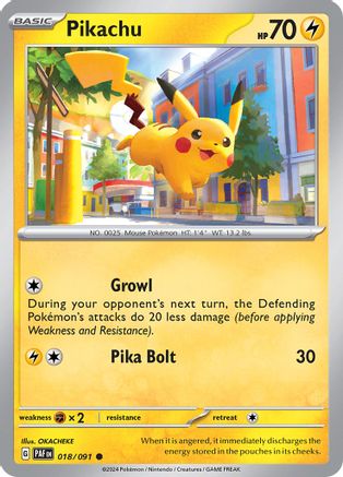 Pikachu 018/091  - Reverse Holofoil SV Paldean Fates - Common SV: Paldean Fates Pokemon Single  Squirtle Squad Card Shop.