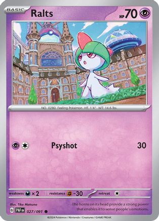 Ralts 027/091  SV Paldean Fates - Common SV: Paldean Fates Pokemon Single  Squirtle Squad Card Shop.