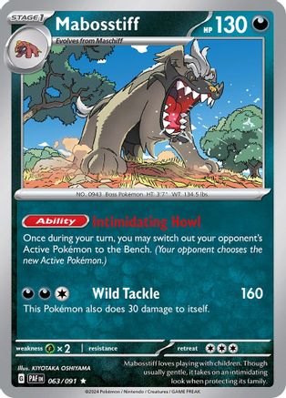Mabosstiff 063/091  - Reverse Holofoil SV Paldean Fates - Rare SV: Paldean Fates Pokemon Single  Squirtle Squad Card Shop.