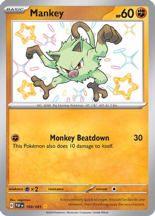 Pokémon TCG Mankey 169/091 – Paldean Fates Shiny Rare Holo