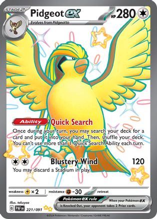 Pidgeot ex 221/091 - Shiny Ultra Rare Paldean Fates - Pokémon TCG Card