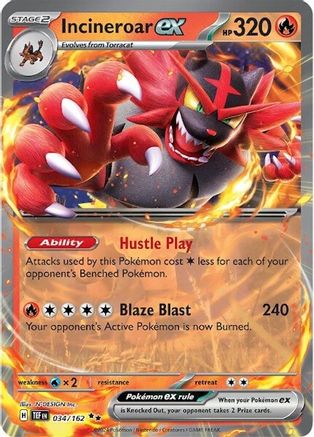 Incineroar ex 034/162  - Holofoil SV05 Temporal Forces - Double Rare SV05: Temporal Forces Pokemon Single  Squirtle Squad Card Shop.