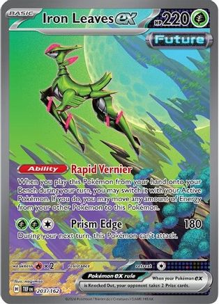 Iron Leaves ex 203/162  - Holofoil SV05 Temporal Forces - Special Illustration Rare SV05: Temporal Forces Pokemon Single  Squirtle Squad Card Shop.