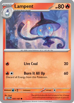 Lampent 037  - Reverse Holofoil SV06 Twilight Masquerade - Common SV06: Twilight Masquerade Pokemon Single  Squirtle Squad Card Shop.
