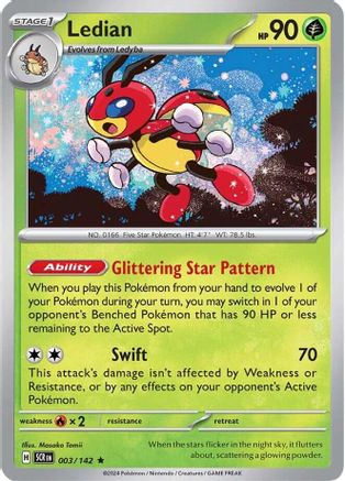 Ledian 003/142  - Reverse Holofoil SV07 Stellar Crown - Rare SV07: Stellar Crown Pokemon Single  Squirtle Squad Card Shop.