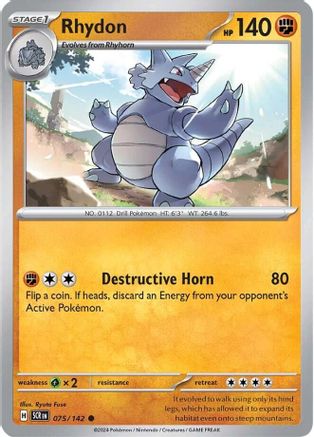 Rhydon 075  - Reverse Holofoil SV07 Stellar Crown - Common SV07: Stellar Crown Pokemon Single  Squirtle Squad Card Shop.