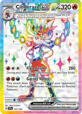 Cinderace ex 157/142  - Holofoil SV07 Stellar Crown - Ultra Rare SV07: Stellar Crown Pokemon Single  Squirtle Squad Card Shop.