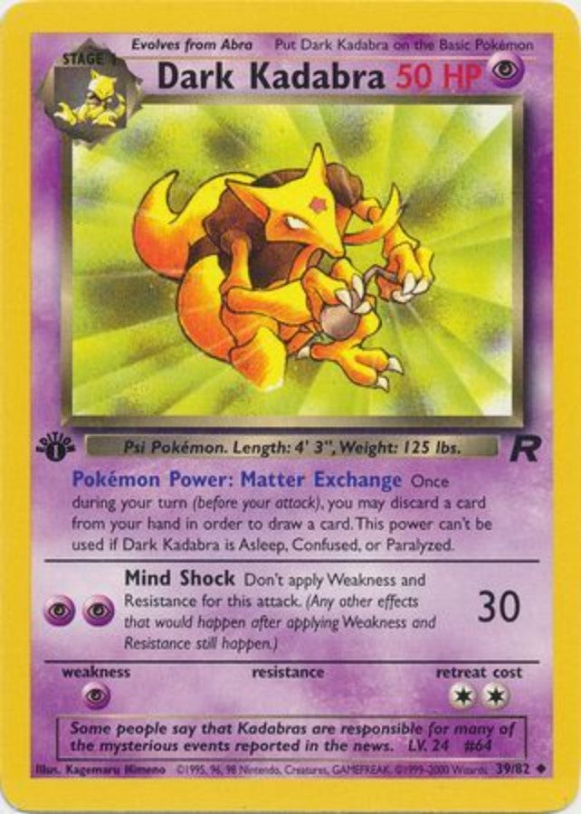 Pokemon - Team Rocket - Dark Kadabra 39/82 - 1st Edition - Condition (NM)
