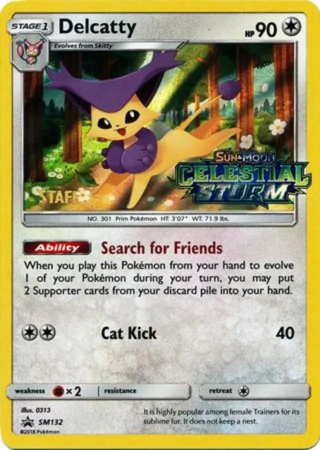 Pokemon - Promo Card - Delcatty - SM132 - (Staff) Pre-Release - Condition (MINT)