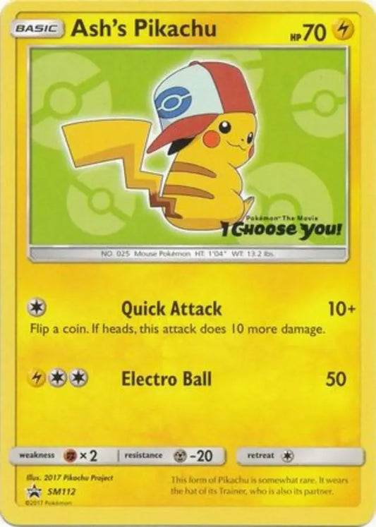 Pokemon - Promo Card - Ash's Pikachu - SM112 - Condition (EX)