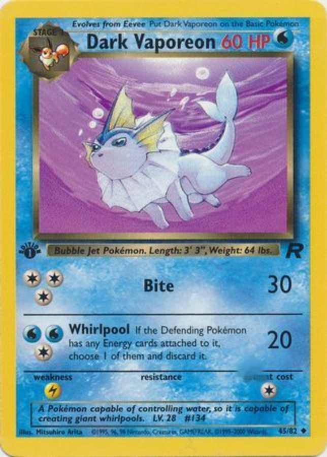 Pokemon - Team Rocket - Dark Vaporeon 45/82 - 1st Edition - Condition (NM)