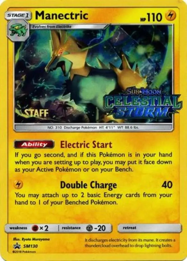 Pokemon - Promo Card - Manectric - SM130 - (Staff) Pre-Release - Condition (MINT