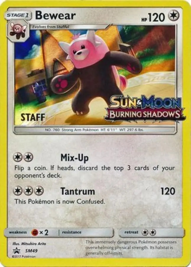 Pokemon - Promo Card - Bewear - SM49 - (Staff) Pre-Release - Condition (NM)