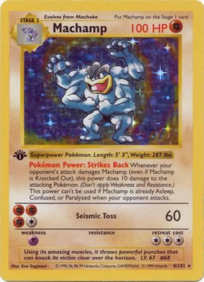 Pokemon - Base Set Shadowless - Machamp 8/102 1st Edition - Condition (Played)