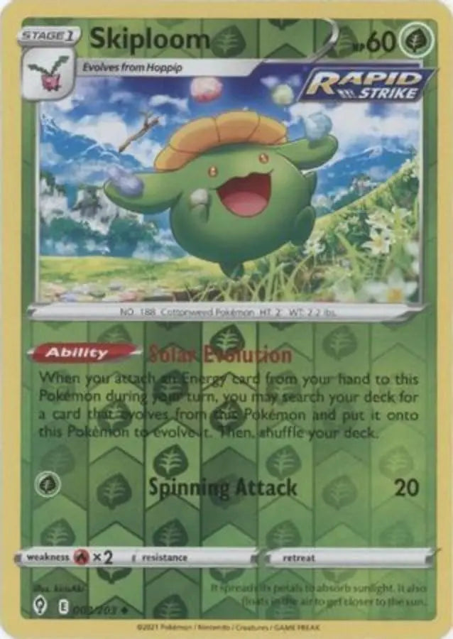 Pokemon - Evolving Skies - Skiploom 003/203 Reverse Holo - Condition (MINT)