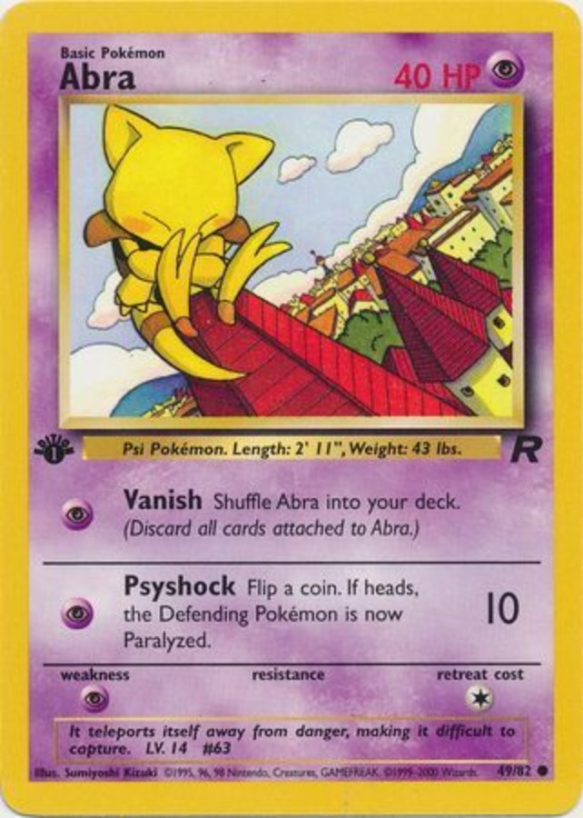 Pokemon - Team Rocket - Abra 49/82 - 1st Edition - Condition (NM)