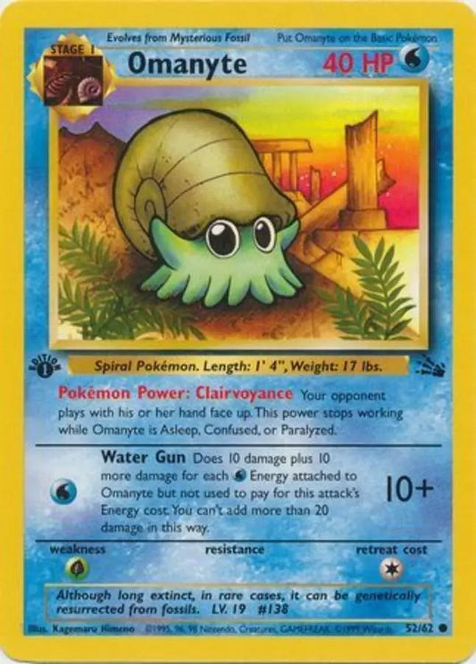 Pokemon - Fossil Set - Omanyte 52/62 - 1st Edition  Condition (NM)