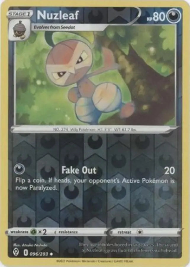 Pokemon - Evolving Skies - Nuzleaf 096/203 Reverse Holo - Condition (MINT)