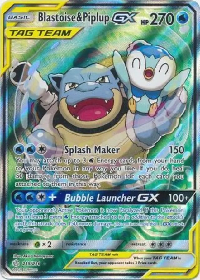 Pokemon - Cosmic Eclipse - Blastoise & Piplup GX 215/236 - Condition (NM,)