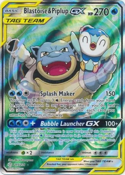 Pokemon - Cosmic Eclipse - Blastoise & Piplup GX 215/236 - Condition (NM,)