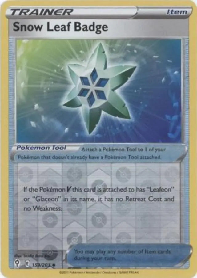 Pokemon - Evolving Skies - Snow Leaf Badge 1/203 Reverse Holo - Condition (MINT)