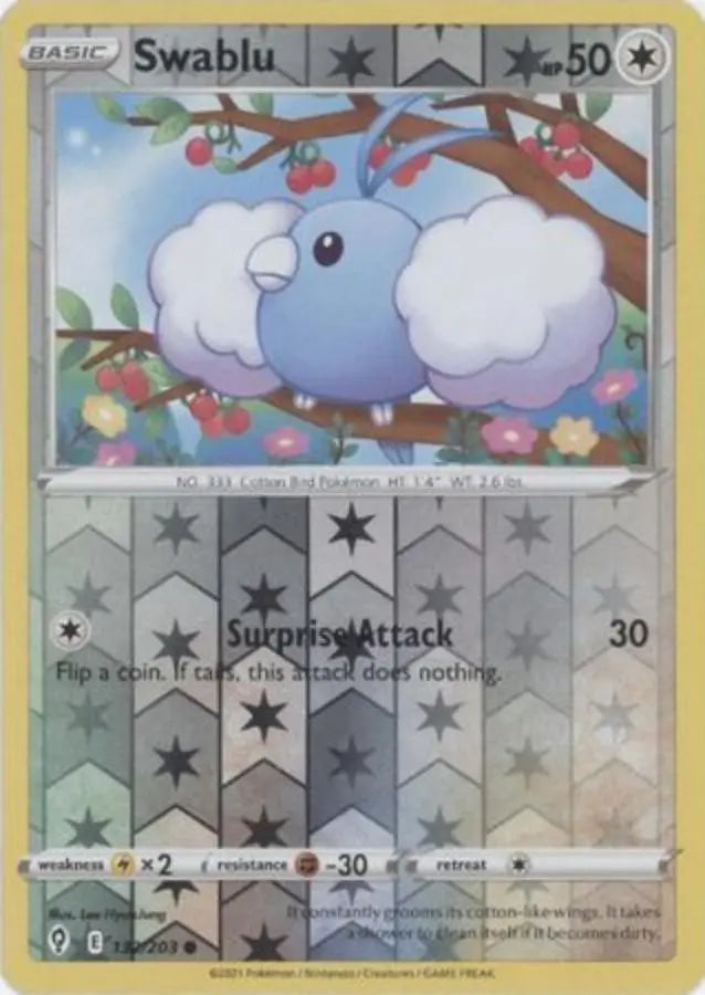 Pokemon - Evolving Skies - Swablu 132/203 Reverse Holo - Condition (MINT)
