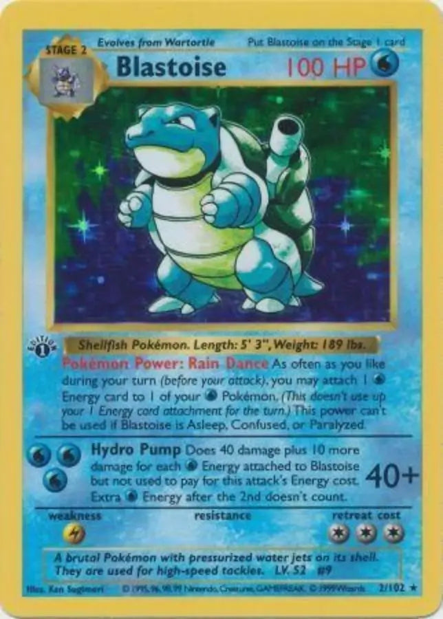 Pokemon - Base Set Shadowless - Blastoise 2/102 1st Edition - Condition (MP)