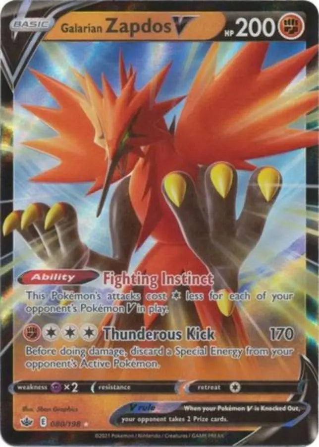Pokemon - Chilling Reign - Zapdos V 080/198 - Condition (MINT)