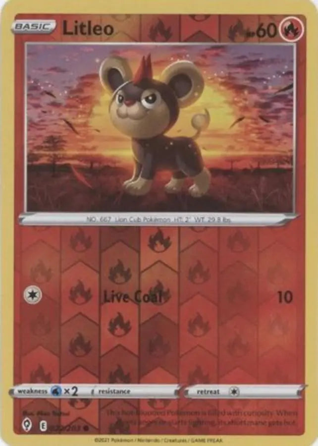 Pokemon - Evolving Skies - Litleo 022/203 Reverse Holo - Condition (MINT)